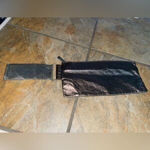 Georgie Alexander: Gold Leather Clutch w/ Silver Mesh Strap